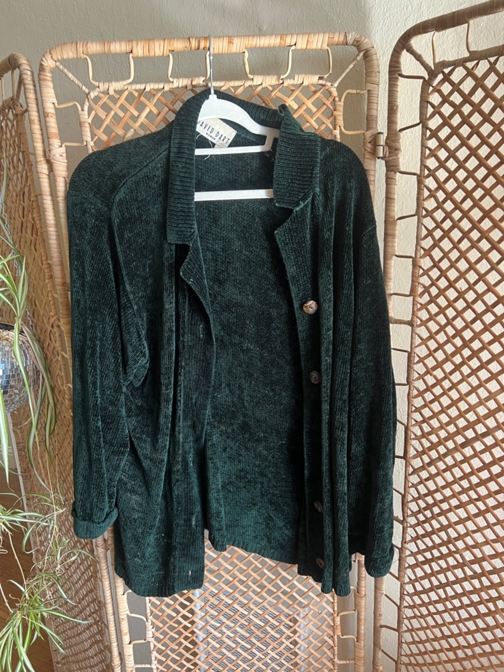 Dark Green Velvet Button-Front Women's Cardigan